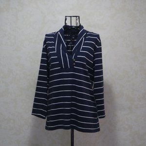 NAUTICA Navy /White Stripe Collared Pull Over Top -M